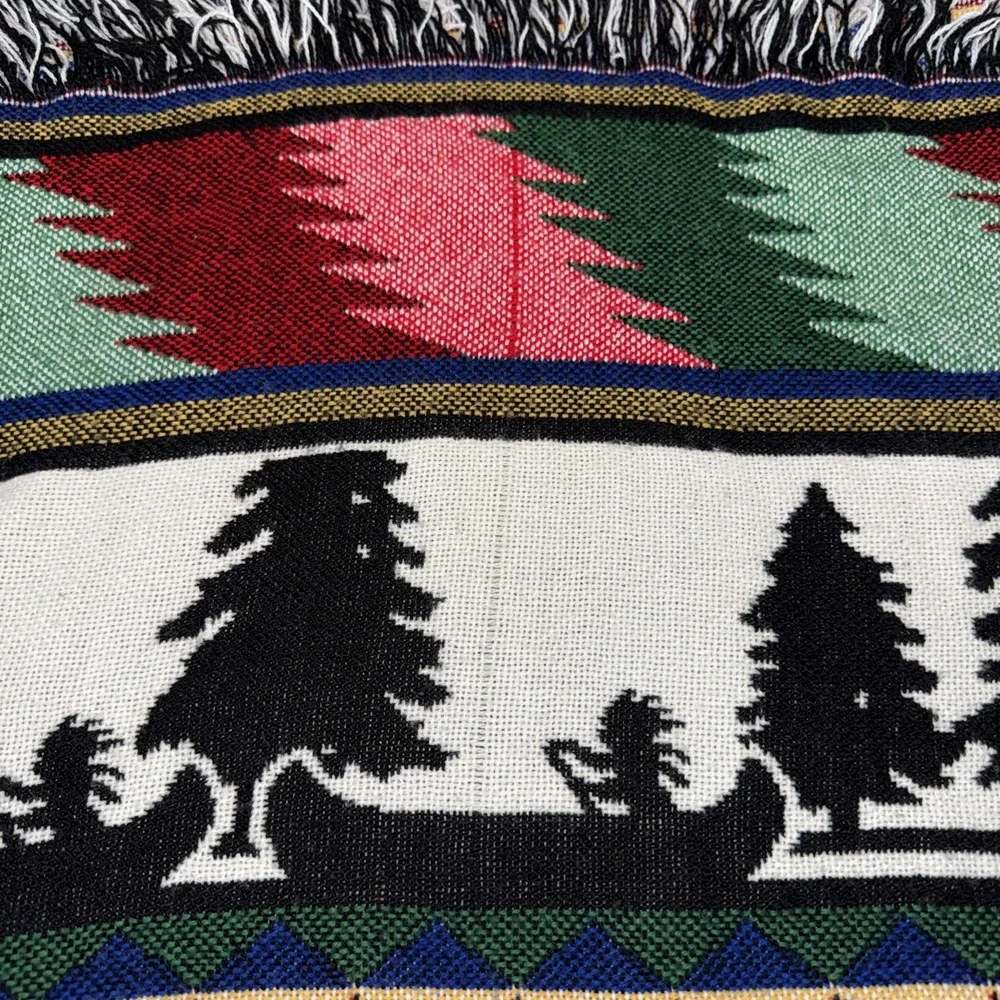 Vintage Art Native American Indian Canoe Tapestry Blanket Navajo Southwest 52X48